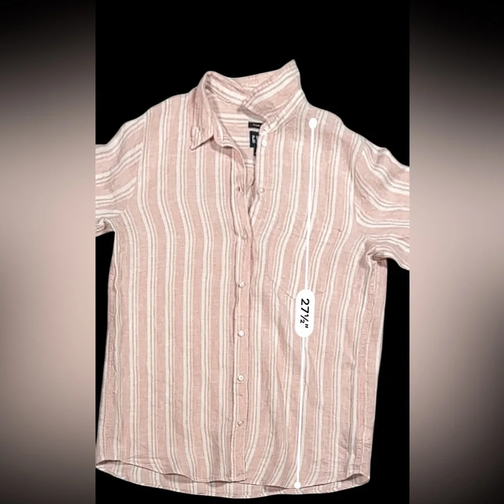 Gap Pink Stripe 100% Linen Boyfriend Shirt – Size L - Picture 8 of 13
